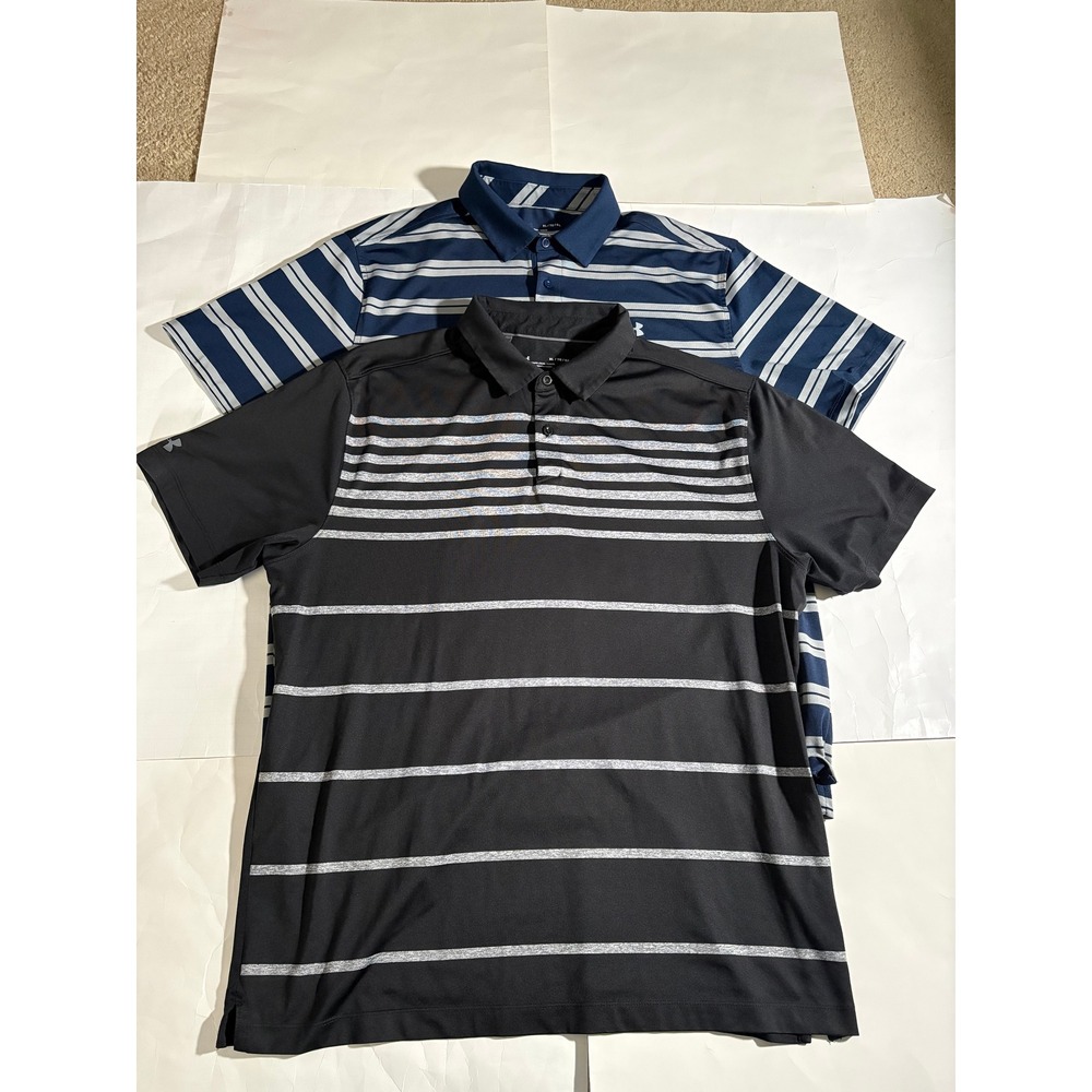 Under Armour HeatGear Men's XL Golf Polo Shirts 2 Pack Bundle Striped Loose Fit